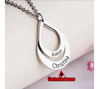 Collier pendentif personnalisé en acier inoxydable doré à plusieurs couches avec goutte d'eau gravée, peut graver 1 à 4 noms. Convient pour les festivals, anniversaires, la Saint-Valentin/Fête des Mèr
