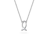 Collier Pendentif Petit Poisson Ichthys Religieux Chrétien Jésus Élégant Pour Femmes Adolescents en Argent Sterling .925