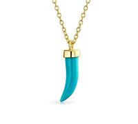 Collier pendentif piment amulette porte-bonheur cornicello corne italienne turquoise bleue de taille moyenne occidentale pour femmes et adolescentes en argent sterling plaqué or jaune 14K .925