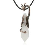 Collier Pendentif Pointu en Pierre Hexagonale Naturelle, Breloque en Pierre Précieuse Polie Enroulée De Dragon en Bronze avec Chaîne en Pu, Bijoux Fantaisie Ras Du Cou pour Femmes Et Hommes en Cri