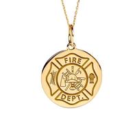 Collier pendentif pompier en argent sterling 925 doré | LK_NLC_01994 | 22mm gold plated round angel wings medallion necklace with 18 inch cable chain christian faith protection