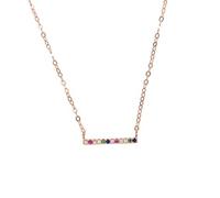 Collier pendentif pour femme, élégant et délicat, géométrique, avec breloque en forme de barre pavée de zircones cubiques arc-en-ciel, en argent sterling 925, bijou minimaliste et délicat.