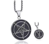 Collier pendentif pour homme, collier pendentif en acier inoxydable pour homme Sceau de Satan Sigil de Lucifer des deux côtés Baphomet Chèvre Diable Pentagramme inversé Chaîne 26 pouces pour un usage