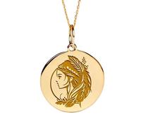 Collier pendentif rond en argent sterling 925 plaqué or | LK_NLC_02124 | rectangular dog tag engraved howling wolf charm 26x19mm pendant with 18 inch cable chain wildlife jewelry