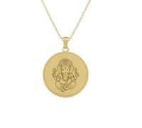 Collier pendentif rond en argent sterling 925 plaqué or, orné d'une gravure représentant le dieu Ganesh. Chaîne maille câble de 45 cm (18 pouces). Bijou fait main pour homme et femme | LKD_EGP_00964