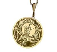 Collier pendentif rond en argent sterling 925 plaqué or, orné d'une gravure représentant un pendu. Chaîne maille câble de 45 cm (18 pouces). Bijou fait main pour homme et femme | LKD_EGP_00084