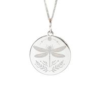 Collier pendentif rond libellule en argent sterling 925 | LK_NLC_02377 | plated round maze medallion 24mm symbolic geometric disc necklace with 18 inch cable chain meaningful