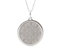 Collier pendentif rond représentant la roue du Dharma | LK_NLC_02184 | plated globe medallion necklace 25mm round engraved earth disc pendant with 18 inch cable chain travel