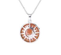 Collier Pendentif Rond Soleil Et Lune Collier Pendentif En Pierre De Cristal De Guérison Avec Chaîne De Perles Bijoux En Pierres Précieuses Spirituelles Reiki Naturelles Pour Couple D'Amis Orange