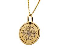 Collier pendentif rose des vents en argent sterling 925 doré | LK_NLC_00717 | Collier médaillon boussole plaqué or pendentif de voyage gravé des points cardinaux de 26 mm câble de 45 cm.