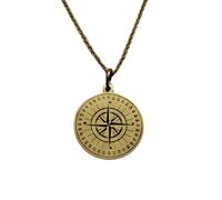 Collier pendentif rose des vents en argent sterling 925 pour |LK_NLC_00859 | Collier avec chaîne câble de 45 cm et pendentif disque gravé de la figure géométrique de Fibonacci finition polie.