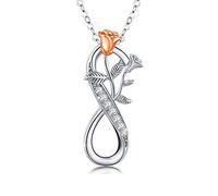 Collier Pendentif Rose Fleurs pour Les Femmes Collier Infini Fille en Argent CZ Bijoux en Cristal Cadeau d'amour Infini pour mariage, anniversaire l'obtention du diplôme (Infinity Fleur Rose)