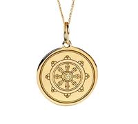 Collier pendentif roue du Dharma en argent sterling 925 doré | LK_NLC_02082 | gold plated 28mm round love symbol medallion with 18 inch cable chain forever love relationship jewelry