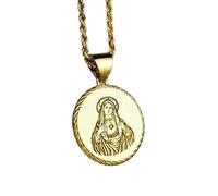 Collier pendentif Sacré-Cœur en argent sterling 925 doré | LK_NLC_00391 | Médaille chrétienne ronde plaquée or de 24 mm avec chaîne câble de 45 cm bijou religieux à offrir à un homme