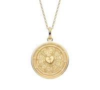 Collier pendentif Sacré-Cœur en argent sterling 925 doré | LK_NLC_00693 | Pendentif médaillon religieux rond plaqué or 28 mm gravé d'un symbole en forme de cœur avec chaîne maille forçat de 45 cm.