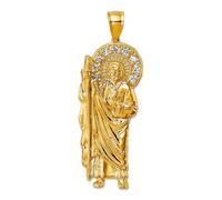 Collier pendentif Saint Jude en or jaune massif 14 carats poli avec faux diamant 13,6 mm pour femme