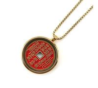 Collier Pendentif Shan Gui en Acier Titane avec Vermillon & Boîtier en Verre - Amulette Taoïste Réglable pour Protection, Richesse et Energie Positive, 25 mm, Titane, Pas de gemme