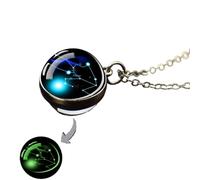 Collier Pendentif Signe Étoilé Taureau - Lueur Dans Les Signes Du Zodiaque Noirs Colliers Pendentif Boule De Verre Pour Hommes Femmes Collier Lumineux 12 Constellations Cadeau D'Anniversaire, Taur