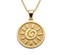 Collier pendentif soleil spirale en argent sterling 925 doré | LK_NLC_01712 | Collier pendentif disque solaire rond plaqué or 22 mm gravé d'un soleil avec chaîne maille forçat de 45 cm.