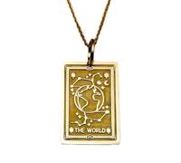 Collier pendentif Tarot du Monde en argent sterling 925 |LK_NLC_00901 | Chaîne câble de 24 mm disque rond de 15 mm d'épaisseur médaillon gravé d'instrument de musique bijou cadeau pour