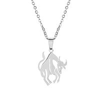 Collier Pendentif Taureau Pour Femme - 12 Signes Du Zodiaque Couleur Argent Colliers Pour Femme, 12 Constellations Horoscope Astrologie Cadeaux D'Anniversaire Hommes/Femmes Bijoux,Taureau,45+5Cm