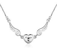 Collier pendentif tendance pour femme, collier avec pendentif aile avec strass brillant coeur cordon ange amour - violaben traité.
