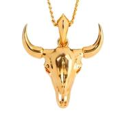 Collier pendentif tête de buffle en argent sterling 925 | LK5P_01164 | Bijou unisexe squelette 3D plaqué or 18 carats, 26 x 24 mm