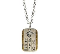 Collier Pendentif tête de Faucon Horus Garde du Pharaon Dieu égyptien en Argent Sterling 925 et Laiton Collier étiquette Bicolore gravé hiéroglyphes pour Hommes Femmes,chaîne 60cm