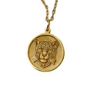 Collier pendentif tête de tigre en argent sterling 925 doré | LK_NLC_01569 | Pendentif floral réaliste bijou de yoga/yogi simple et délicat de 45 cm (18 pouces) à superposer.
