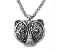Collier Pendentif Tête d'ours Viking - Hommes Femmes Nordique Acier Inoxydable Vintage Ours Amulette Clavicule Chaîne - Punk Rock Charme Celtique Ours Animal Collier Bijoux Cadea