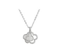 Collier pour Femme Collier Pendentif Trèfle à Quatre Feuilles Pendentif Trèfle en Onyx Collier Fine Pendentif Trèfle Or en Acier Inoxydable Zircon Incrusté Lucky Bijoux Cadeaux pour Soeurs (Blanc)