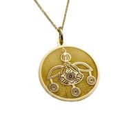 Collier pendentif tribal en argent sterling 925 plaqué or |LK_NLC_00616 | Médaillon rond de 28 mm à motif ethnique avec chaîne à maillons de 45 cm bijou traditionnel et culturel cadeau symbolique