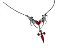 Collier pendentif unique en forme d ' aile de chauve-souris et de croix avec des œuvres d ' art pour les amateurs de mode Collier gothique punk en forme de cœur et de croix pour les amateurs de mode