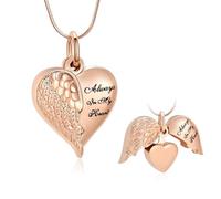 Collier pendentif urne funéraire en forme de cœur avec ailes d’ange - Bijoux de crémation pour femmes et hommes - Minicremation - Pour les cendres - Bijou souvenir - Toujours dans mon esprit - Pour