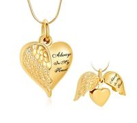 Collier pendentif urne funéraire en forme de cœur avec ailes d’ange - Bijoux de crémation pour femmes et hommes - Minicremation - Pour cendres - Bijou souvenir - Toujours dans mon esprit - Pour