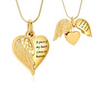 Collier pendentif urne funéraire en forme de cœur avec ailes d'ange - Bijoux de crémation pour femmes et hommes - Minicremation - Pour cendres - Bijou souvenir - Toujours dans mon esprit - Pour