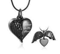 Collier pendentif urne funéraire en forme de cœur avec ailes d'ange - Bijoux de crémation pour femmes et hommes - Minicremation - Bijou souvenir pour cendres - Toujours dans mon esprit, pour toujours