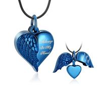 Collier pendentif urne funéraire en forme de cœur avec ailes d'ange - Bijoux de crémation pour femmes et hommes - Minicremation - Pour les cendres - Bijou souvenir - Toujours dans mon esprit - Pour