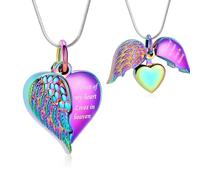 Collier pendentif urne funéraire en forme de cœur avec ailes d'ange - Bijoux de crémation pour femmes et hommes - Minicremation - Pour cendres - Bijou souvenir - Toujours dans mon esprit - Pour