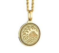 Collier pendentif vague montagne en argent sterling 925 doré | LK_NLC_01930 | plated engraved round disc mythical creature necklace with 18 inch cable chain 28mm symbolic strength