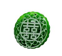 Collier Pendentif Vert ajouré Double Bonheur en Jaspe Hotan Naturel (avec lanière) pour Femmes Authentiques