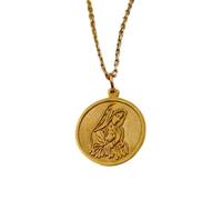 Collier pendentif Vierge Marie en argent sterling 925 doré | LK_NLC_01812 | 26mm round crescent moon and star medallion, gold plated engraved pendant, 18 inch cable chain, 1.5mm