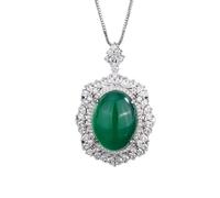Collier pendentif vintage en argent sterling 925 pour femme, bijou ovale en jade émeraude et moissanite, idéal pour une fête ou comme cadeau