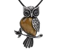 Collier Pendentif Vintage En Cristal, Pierre Naturelle, Mignon Hibou En Forme D'Animal, Pendentif En Cristal Avec Cordon En Cuir, Bijoux Cadeaux Pour Femmes, Hommes, Couple, Ami, Œil De Tigre