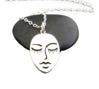 Collier pendentif visage sérénité en argent sterling 925, petit pendentif zen apaisant, bijou bohème et spirituel pour le yoga et les yogis au quotidien|Chaîne de 45 cm|Plaqué argent|LK_PNK_3046