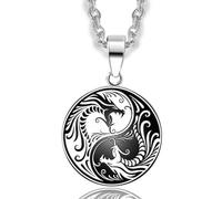 Collier Pendentif Yin Yang Dragon Pendant Collier Couleur Argent Tai Chi amulette chaîne Colliers Bijoux chaîne Homme Bijoux Cadeaux d'anniversaire pour Femmes Hommes
