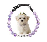 Collier Perlé Personnalisé pour Chien Chat avec Prénom Gravé, Réglable 10-23 inch Bijoux Mode Accessoire pour Petit Moyen Animal, Idée Cadeau Amoureux des Animaux