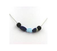 collier de perles d'agate noire de 8 mm + aigue-marine du Brésil + lapis-lazuli du Pakistan