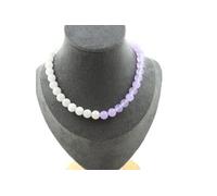 Collier de perles d'aigue-marine + calcédoine de lavande 8 mm en acier inoxydable