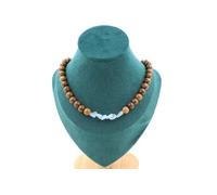 Collier de perles d'aigue-marine brésilienne + chaîne en bois d'acier inoxydable de 8 mm